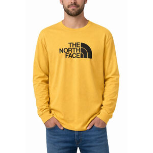 The North Face Mens Long Sleeve Logo T-Shirt Yellow Cotton Size L Standard Fit